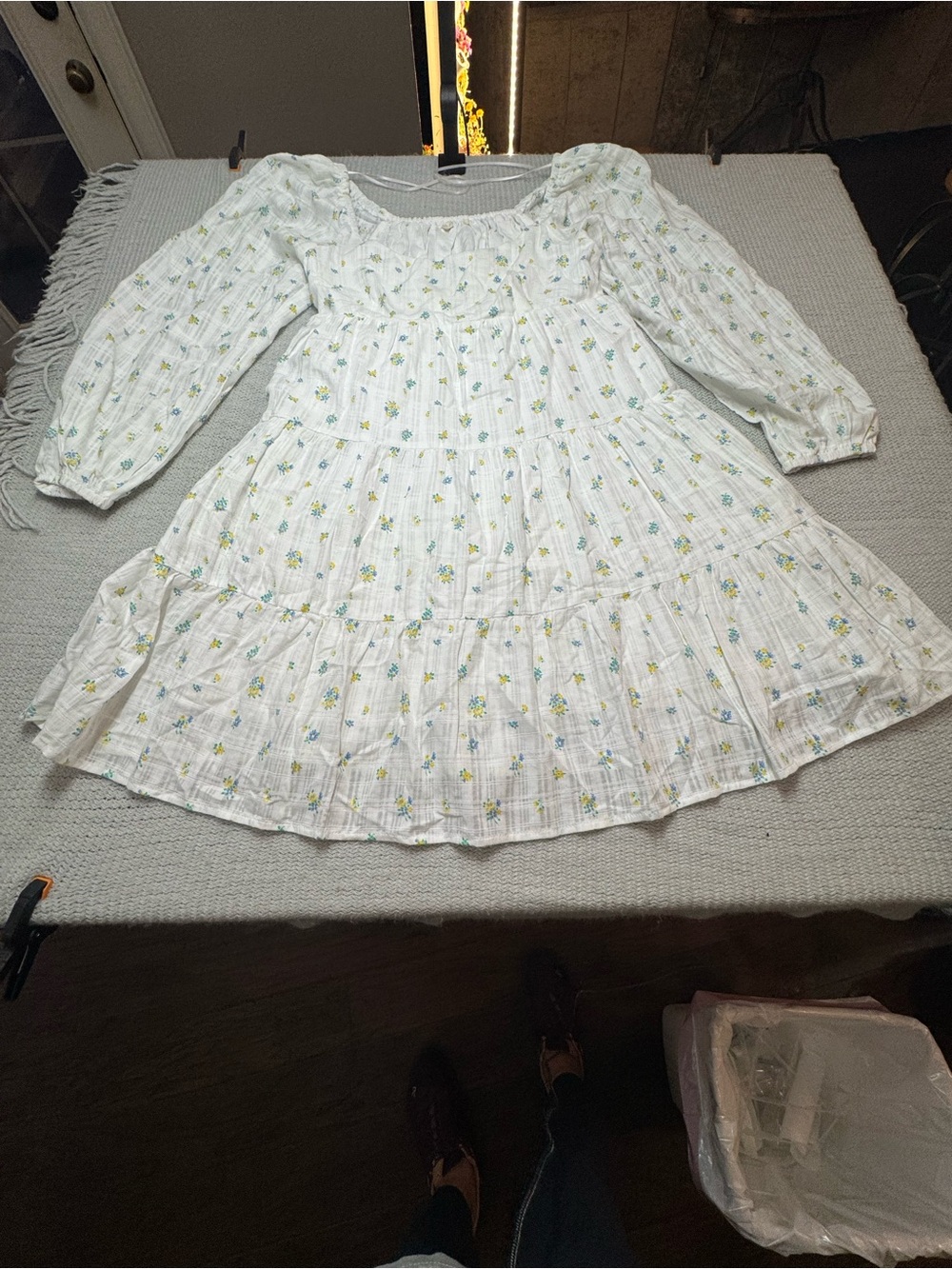 COP White Floral Tiered Mini Dress with Puff Sleeves